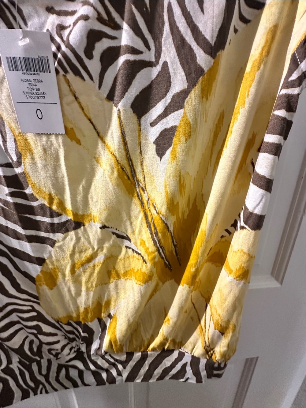Chicos Zebra-Print Shell Top with Yellow Floral Accent - Picture 3 of 6
